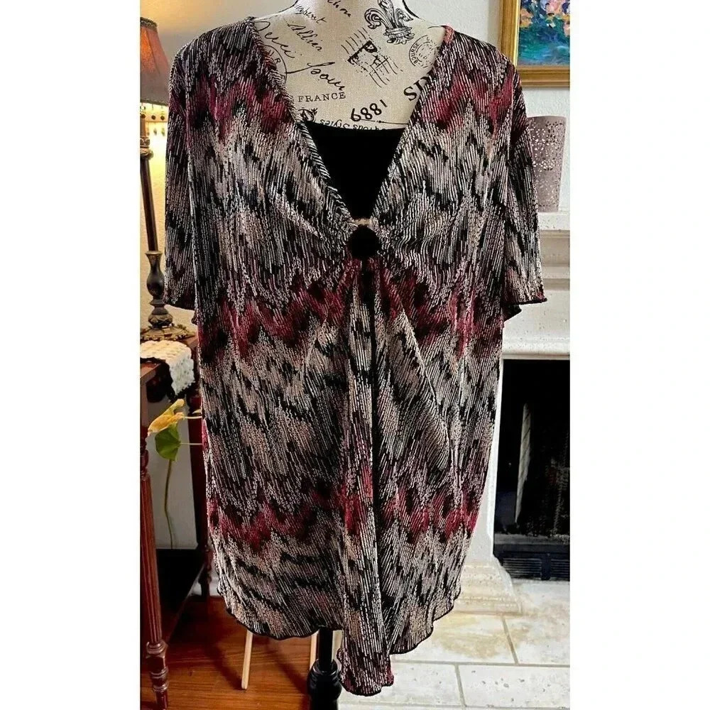 lane bryant 22 24 Women’s Blouse Chevron Print V Neck Shorts Sleeves